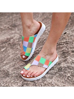 Women Casual Comfy Summer Vacation Colorblock Thumb Slippers