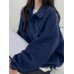 Solid Loose Lapel Drop Shoulder Long Sleeve Sweatshirt