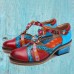  Genuine Leather Comfy Hook   Loop Retro Ethnic Low Heel Floral T  Strap Shoes