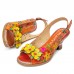  Retro Yellow Flower Hand  Painting Comfy Buckle Heeled Sandals