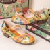  Vintage Oil Painting Fresh Color Print Leather Low Heels Buckle Mary Jane Shoes