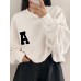 Women Printed Solid Letter Narrow Cuffs Long Sleeve Pullover Sweatshirt