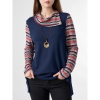 Tribal Pattern Contrast Asymmetrical Long Sleeve Sweatshirt