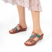  Genuine Leather Handmade Stitching Comfy Bohemian Flowers   Leaves Decor Slip  On Wedges Sandals