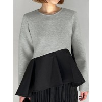 Contrast Patchwork Asymmetrical Long Sleeve Crew Neck Sweatshirt