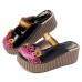  Leather Vintage Floral Hard Wearing Backless Platform Sandals