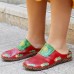  Genuine Leather Hand Made Retro Ethnic Floral Slip  On Comfortable Closed Toe Slippers