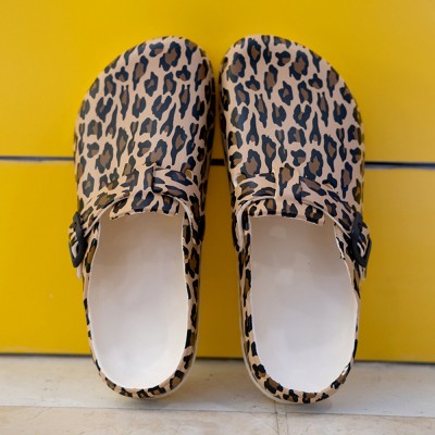 Women Casual Comfy Garden Shoes Leopard Print Closed Toe Slippers