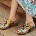  Leather Bohemian Vocation Floral Hook Loop Backlesss Heel Sandals