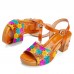  Leather Colorful Flowers Splicing Comfy Casual Rivet Retro Buckle High Heel Sandals