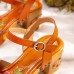  Leather Colorful Flowers Splicing Comfy Casual Rivet Retro Buckle High Heel Sandals