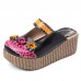  Leather Vintage Floral Hard Wearing Backless Platform Sandals