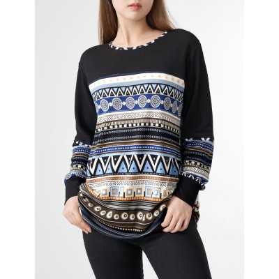 Tribal Pattern Long Sleeve Crew Neck Casual Sweatshirt