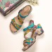  Genuine Leather Casual Bohemian Ethnic Floral Print Colorblock Comfy Heeled Stripe Sandals