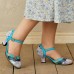  Genuine Leather Retro Buckle Fashion Floral Colorblock Comfy Mary Jane Heels